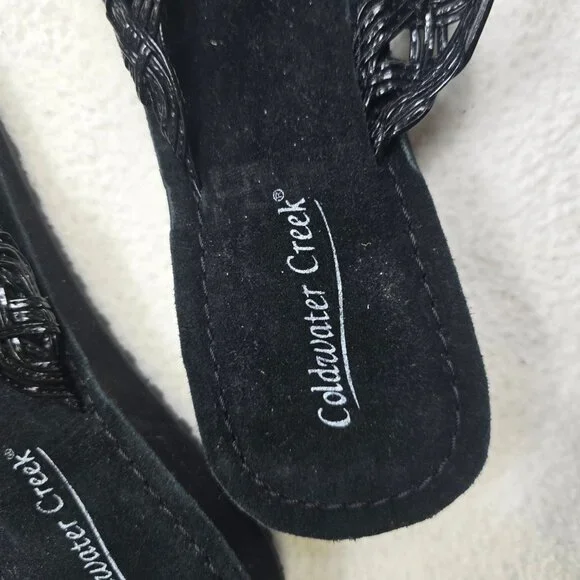 Coldwater Creek Womens Size 11/12 Black Braided Floral Sandals Slip-On - Picture 2 of 7